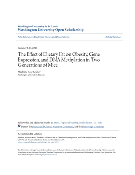 The Effect of Dietary Fat on Obesity, Gene Expression, and DNA Methylation in Two Generations of Mice" (2017)