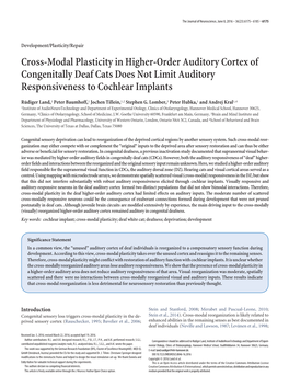 Cross-Modal Plasticity in Higher-Order Auditory Cortex of Congenitally Deaf Cats Does Not Limit Auditory Responsiveness to Cochlear Implants