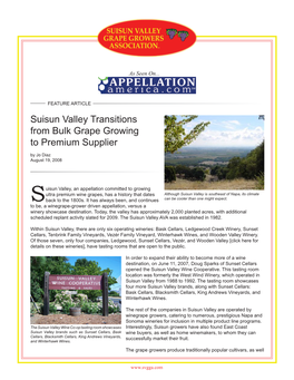 Suisun Valley Transitions from Bulk Grape Growing to Premium Supplier by Jo Diaz August 19, 2008