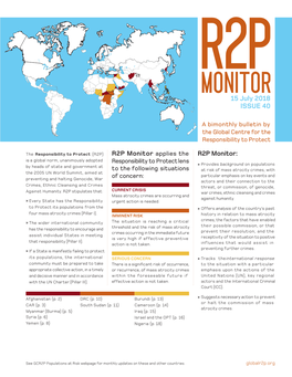 R2P Monitor, Issue 40, 15 July 2018 [PDF]