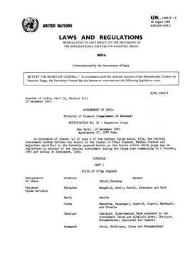 Laws and Regulations Promulgated to Give Effect to the Provisions of the International Treaties on Narcotic Drugs