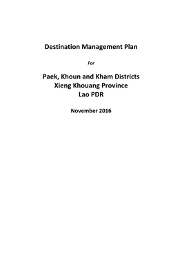 Destination Management Plan Paek, Khoun and Kham Districts Xieng