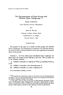 The Characterization of Finite Groups with Dihedral Sylow 2-Subgroups. I*