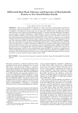 Differential Heat Shock Tolerance and Expression of Heat-Inducible Proteins in Two Stored-Product Psocids