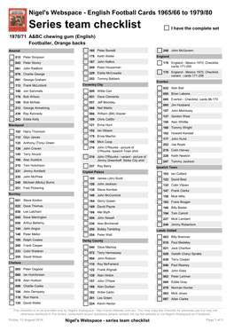 Series Team Checklist I Have the Complete Set 1970/71 A&BC Chewing Gum (English) Footballer, Orange Backs