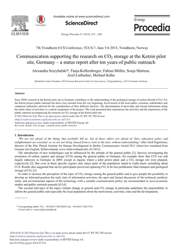 Communication Supporting the Research on CO2 Storage at the Ketzin Pilot Site, Germany – a Status Report After Ten Years of Public Outreach