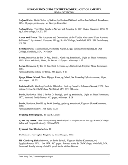 Information Guide to the Trønderlaget of America Genealogy Section