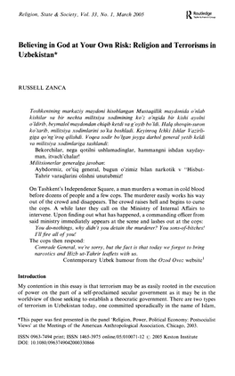 Religion and Terrorisms in Uzbekistan*