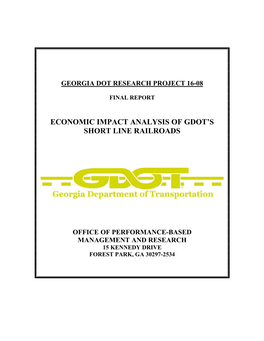Economic Impact Analysis of Gdot's Short Line Railroads