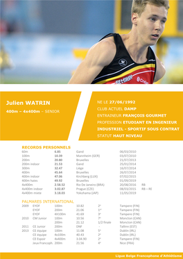 Julien WATRIN CLUB ACTUEL DAMP 400M – 4X400m – SENIOR