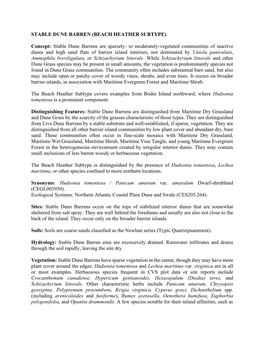 STABLE DUNE BARREN (BEACH HEATHER SUBTYPE) Concept: Stable Dune Barrens Are Sparsely- to Moderately-Vegetated Communities Of