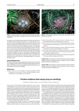 Further Evidence That Wasps Prey on Nestlings YI-QIANG FU, MING XIANG, CHI-PING KONG & YONG-HENG WU