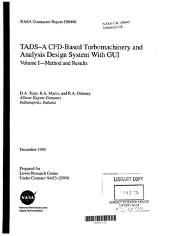 TADS-A CFD-Based Turbomachinery and Analysis Design System with Aui Volume I-Method and Results