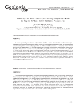 Geologia Revista Do Instituto De Geociências - USP Série Científica USP Geol