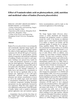 Effect of 5-Aminolevulinic Acid on Photosynthesis, Yield, Nutrition and Medicinal Values of Kudzu (Pueraria Phaseoloides)