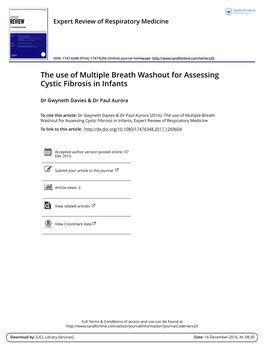 The Use of Multiple Breath Washout for Assessing Cystic Fibrosis in Infants