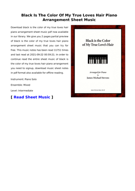 Black Is the Color of My True Loves Hair Piano Arrangement Sheet Music