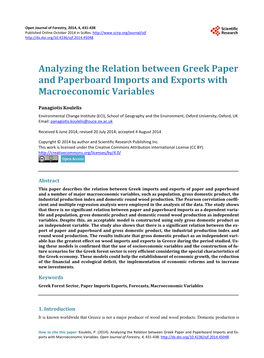 Analyzing the Relation Between Greek Paper and Paperboard Imports and Exports with Macroeconomic Variables