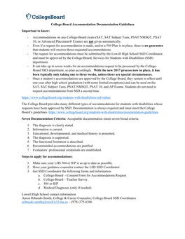 Accommodations on Any College-Board Exam (SAT, SAT Subject Tests, PSAT/NMSQT, PSAT 10, Or Advanced Placement® Exams) Are Not Given Automatically