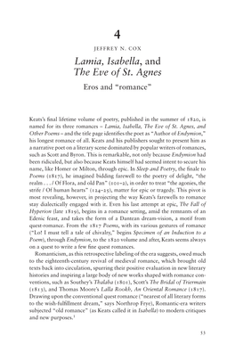 Lamia, Isabella, and the Eve of St. Agnes Eros and “Romance”