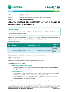Updated Schedule for Migration of Lot 5 Indices to New Euronext Index Service