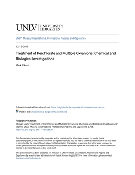 Treatment of Perchlorate and Multiple Oxyanions: Chemical and Biological Investigations