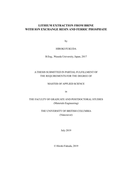 Lithium Extraction from Brine with Ion Exchange Resin and Ferric Phosphate