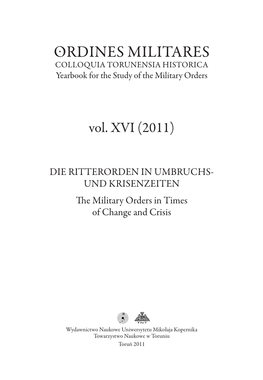 Ordines Militares – Colloquia Torunensia Historica 11), Hrsg