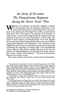 An Army of Servants: the Pennsylvania Regiment During the Seven Years' War