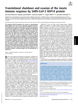 Translational Shutdown and Evasion of the Innate Immune Response by SARS-Cov-2 NSP14 Protein