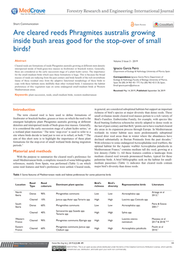 Are Cleared Reeds Phragmites Australis Growing Inside Bush Areas Good for the Stop-Over of Small Birds?