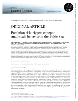 Predation Risk Triggers Copepod Small-Scale Behavior in the Baltic Sea