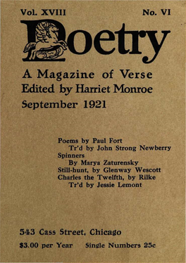 A Magazine of Verse Edited by Harriet Monroe September 1921