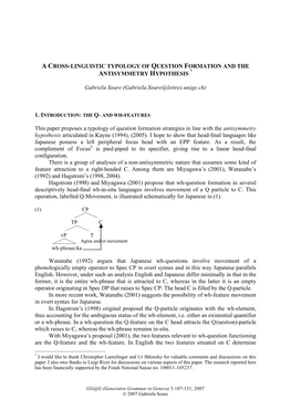 A Cross-Linguistic Typology of Question Formation and the Antisymmetry Hypothesis *