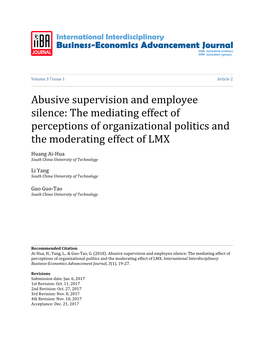 Abusive Supervision and Employee Silence: the Mediating Effect of Perceptions of Organizational Politics and the Moderating Effect of LMX