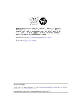 Variation in the Mineral Element Concentration of Moringa Oleifera Lam