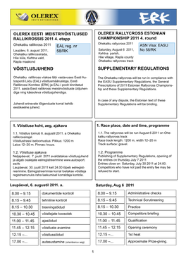 Võistlusjuhend Supplementary Regulations