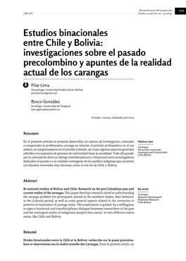 Estudios Binacionales Entre Chile Y Bolivia: Investigaciones Sobre El Pasado Precolombino Y Apuntes De La Realidad Actual De Los Carangas "" Pilar Lima Arqueóloga