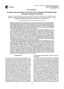 Evolution of the Upper Mantle of the Earth's Moon: Neodymium And