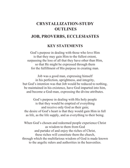 Crystallization-Study of Job, Proverbs, Ecclesiastes