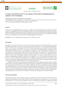 Novitates Neocaledonicae III : a New Species of Citronella