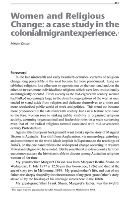 Women and Religious Change: a Case Study in the Colonial Migrant Experience.1 213 Or Thirteenth Son of a Yorkshire Clothier Family, the Shanns