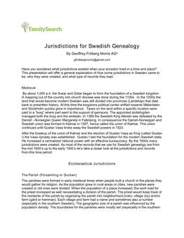 Jurisdictions for Swedish Genealogy