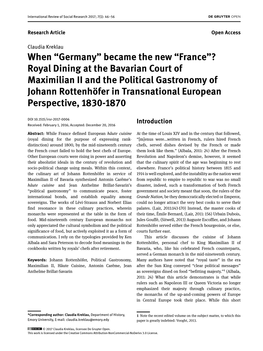 Royal Dining at the Bavarian Court of Maximilian II and the Political Gastronomy of Johann Rottenhöfer in Transnational European Perspective, 1830-1870