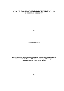 Influence of Cheque Truncation System Project on Financial Performance of Kenyan Commercial Banks: a Case of Nairobi County