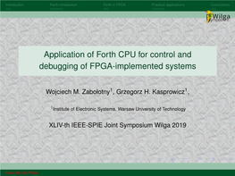 Application of Forth CPU for Control and Debugging of FPGA-Implemented Systems