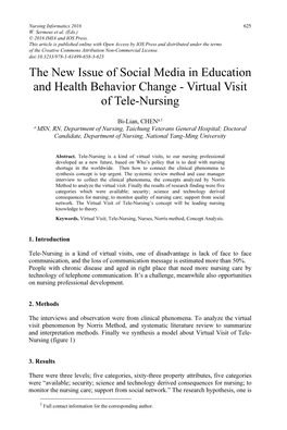 The New Issue of Social Media in Education and Health Behavior Change - Virtual Visit of Tele-Nursing