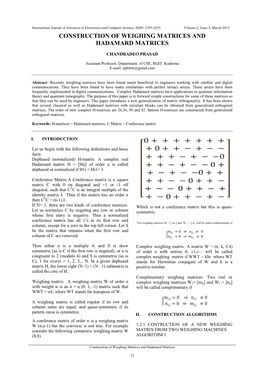 Construction of Weighing Matrices and Hadamard Matrices