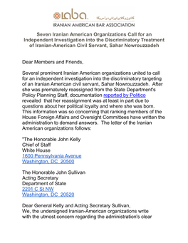 Iranian American Organizations Call for Independent Investigation For