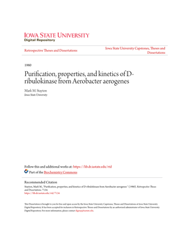 Purification, Properties, and Kinetics of D-Ribulokinase from Aerobacter Aerogenes " (1980)